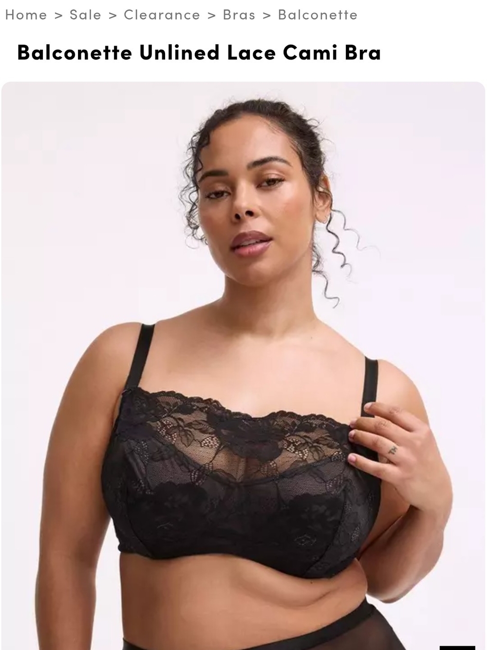 Torrid Black Lace Balconette Cami Bra 40DDD
